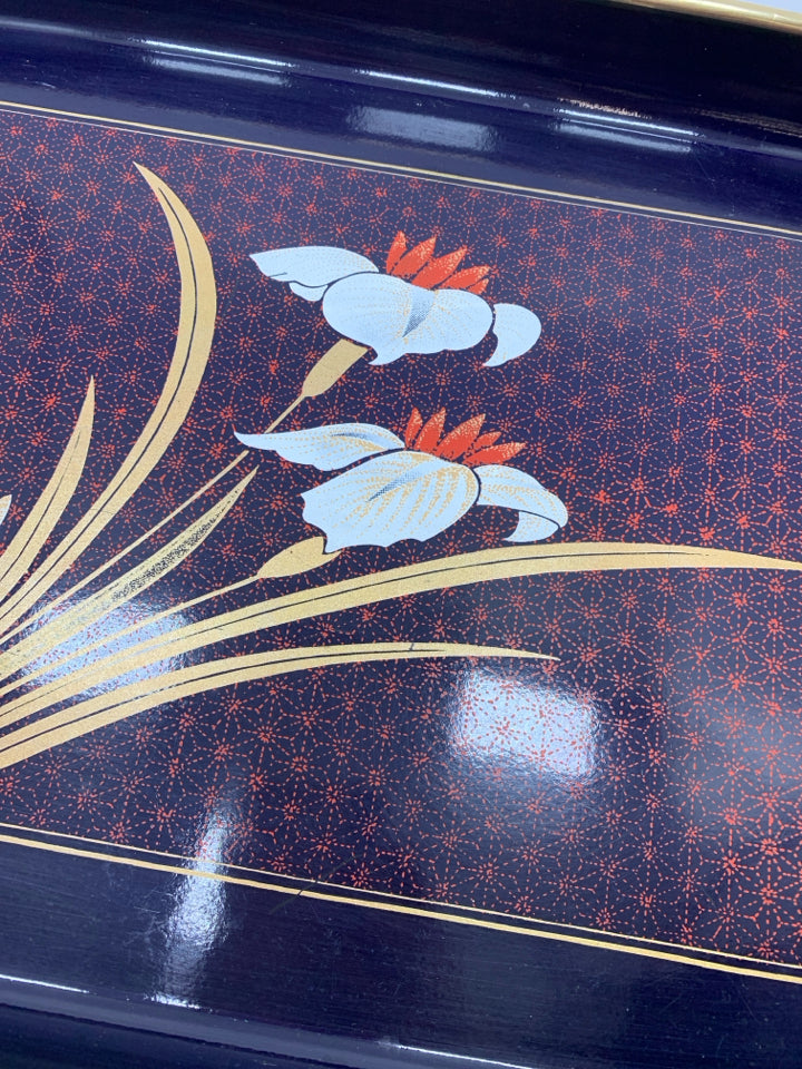 VTG JAPANESE TRAY W/FLORAL MOTIF.