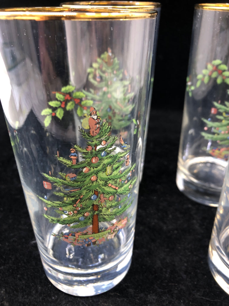 4 HIGHBALL SPODE CHRISTMAS TREE HIGHBALL GLASSES.