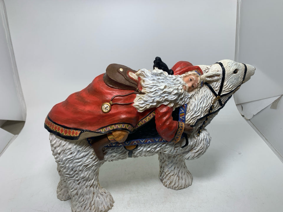 HEAVY ACRYLIC LARGE TEXTURED POLAR BEAR W/ SANTA RIDING.