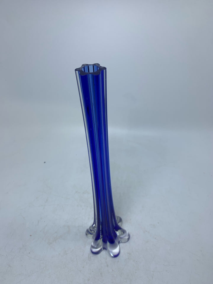 BLOWN COBALT BLUE SKINNY VASE.