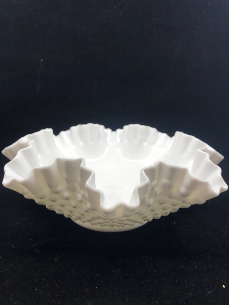 LARGE VTG FENTON HOBNAIL WAVY EDGE BOWL.