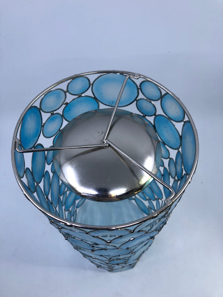 BLUE CAPIZ TALL CANDLE SLEEVE.