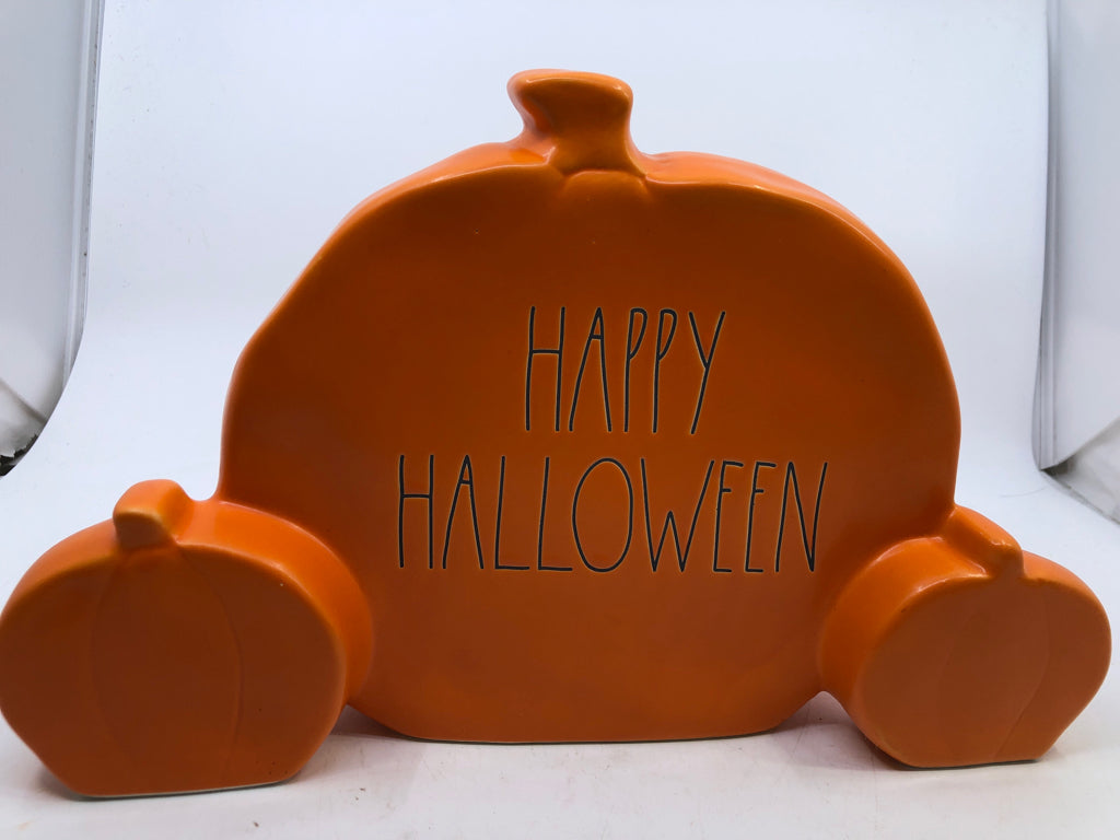 HAPPY HALLOWEEN CERAMIC PUMPKIN SHELF DECOR.