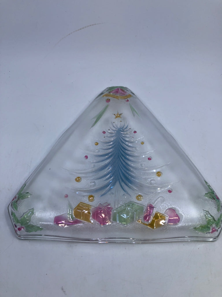 CLEAR GLASS TREE PLATTER COLORFUL ACCENTS.