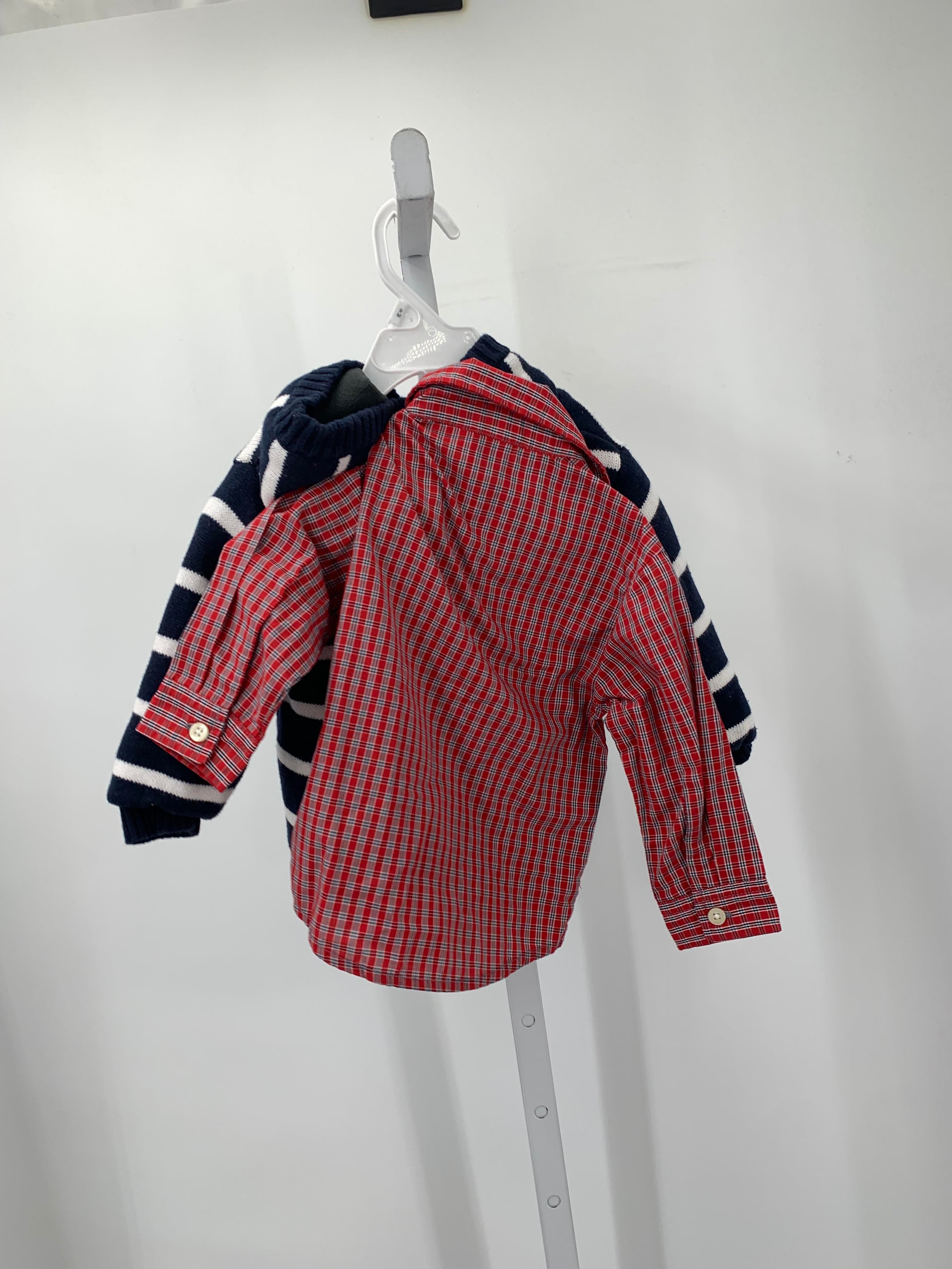 HOODED WHITE STRIPES ZIP UP SWEATER AND RED PLAID SHIRT.