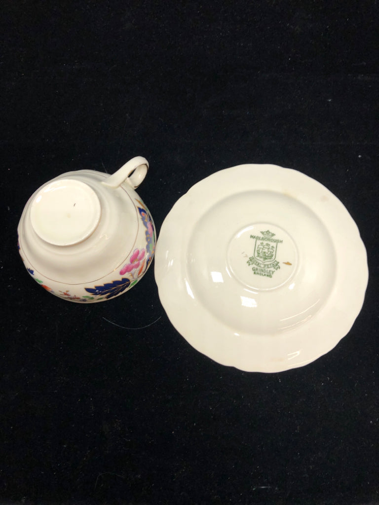 BLUE LEAF TEACUP & SAUCER - ROYAL PETAL.