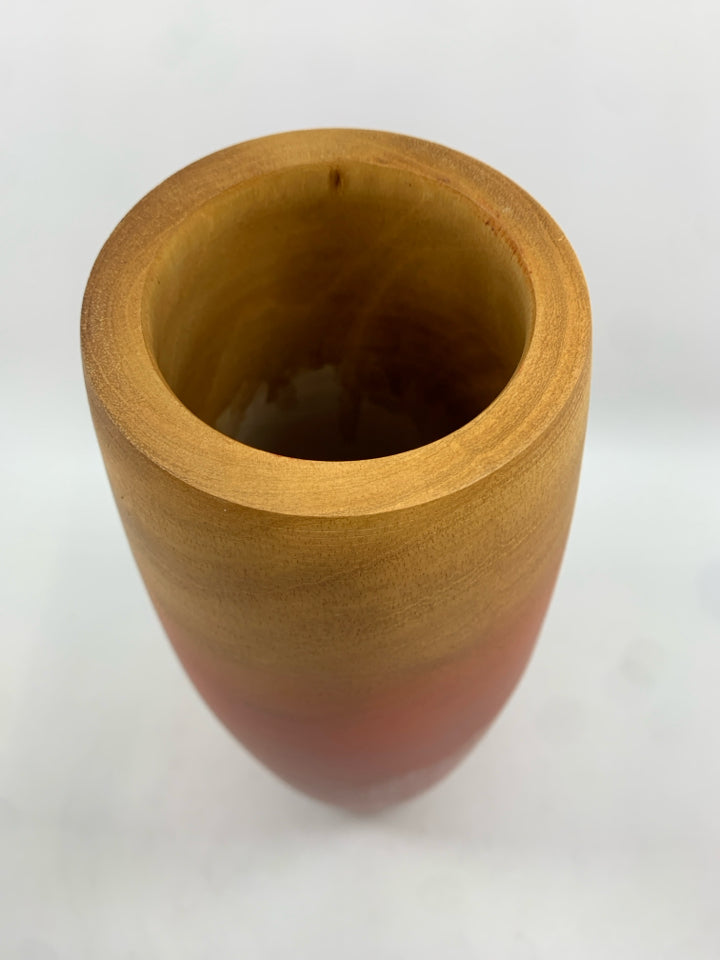 TAN/RED WOODEN VASE.