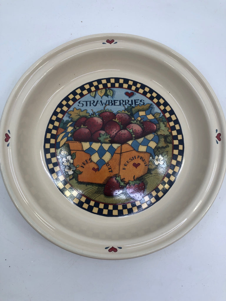 VTG TAN STRAWBERRIES PIE PLATE.