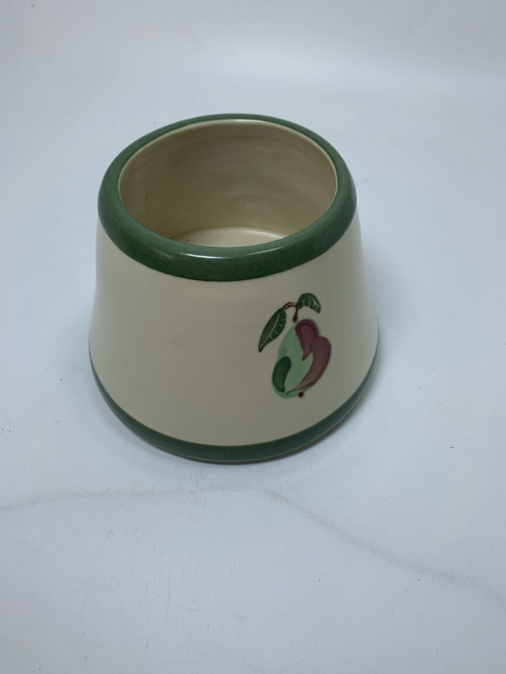 CREAM & GREEN HEAVY CANDLE SHADE W/ PEARS.