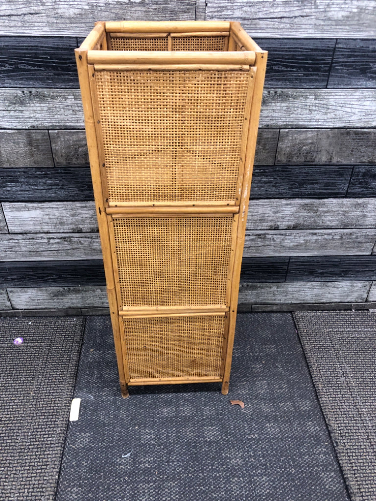 TALL SQUARE WICKER PLANT STAND.