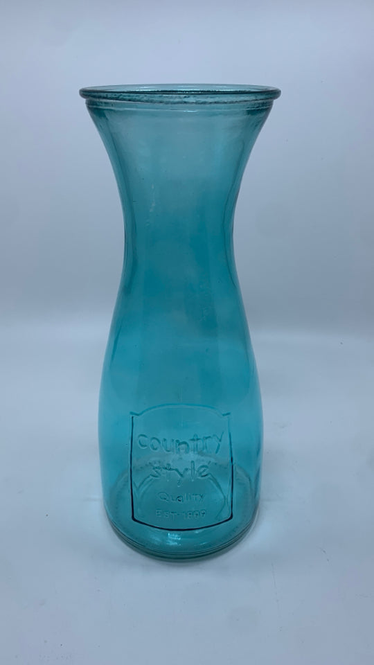 "COUNTRY STYLE" BLUE GLASS VASE.