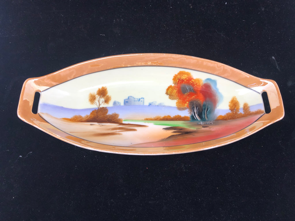 VTG ORANGE FLORAL TRAY- JAPAN.