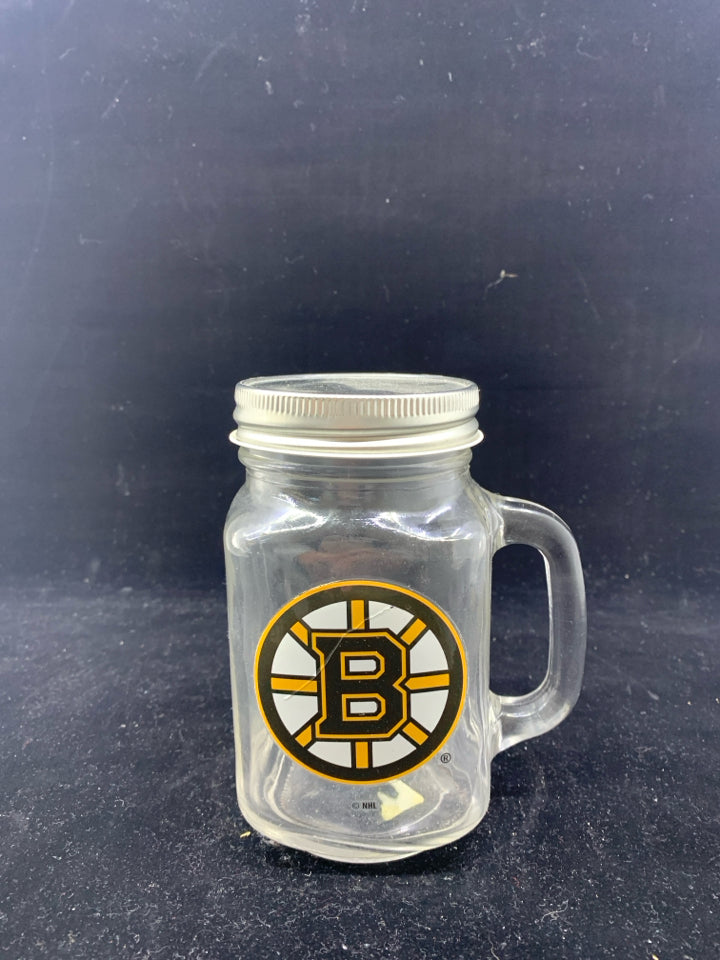 BRUINS MASON JAR MUG W LID.