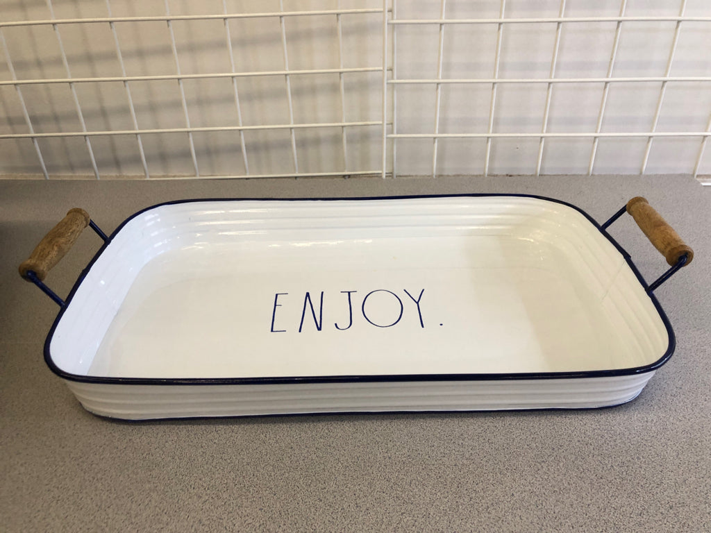 "ENJOY" METAL TRAY W HANDLES.