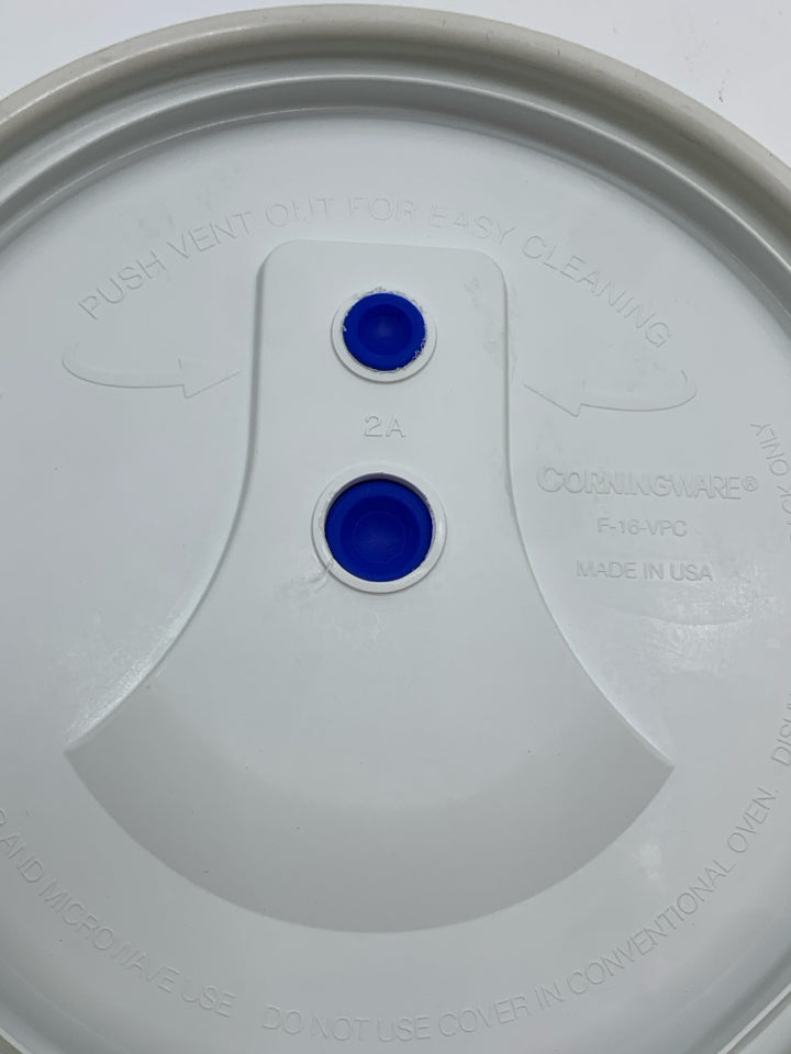 COVERED CORNING WARE DISH.