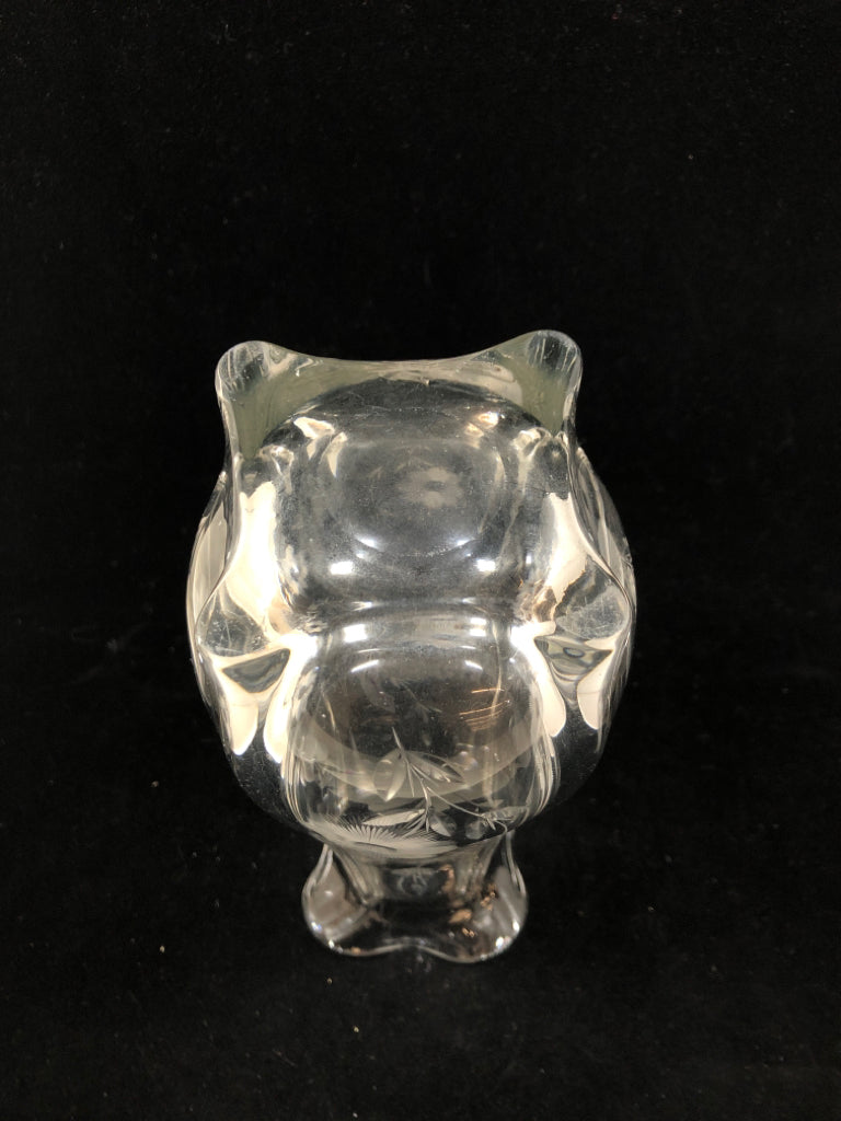 CUT GLASS RUFFLE VASE W/ETCHED FLOWERS.