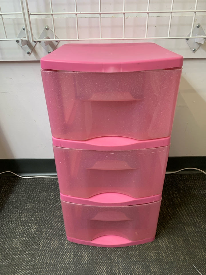 PINK SPARKLE 3 DRAWER PLASTIC ORGANIZER.