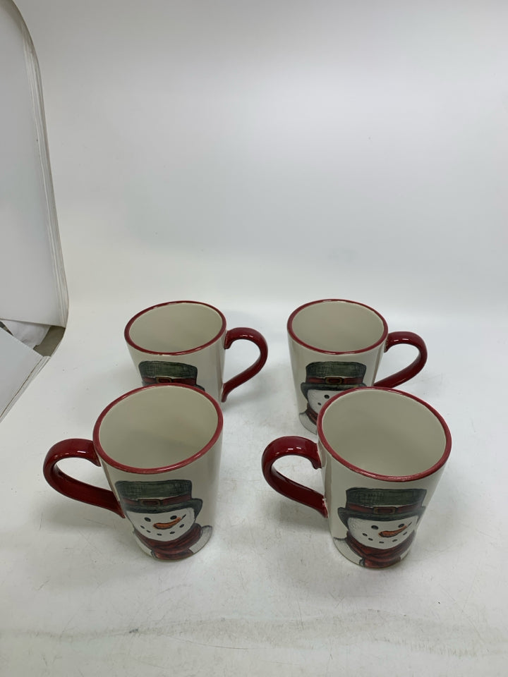 4 ST NICHOLAS SNOWMEN MUGS.