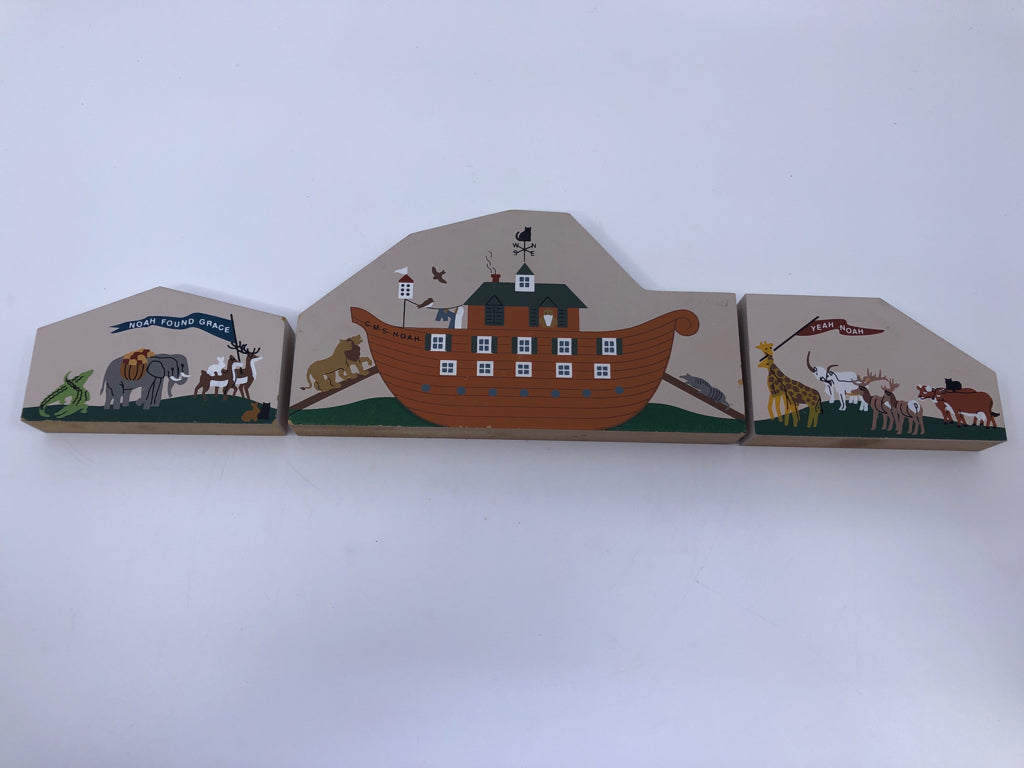 3 PC NOAHS ARK WOOD DECOR.