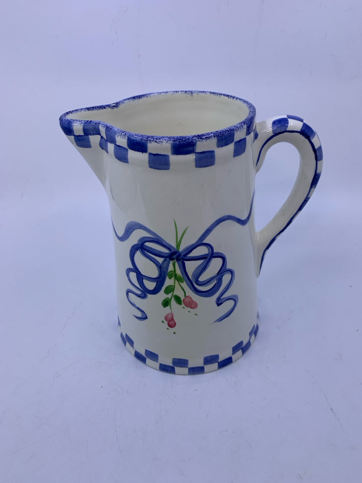 BLUE BOW CERAMIC PITCHER- ANNALEA COLLECTION.