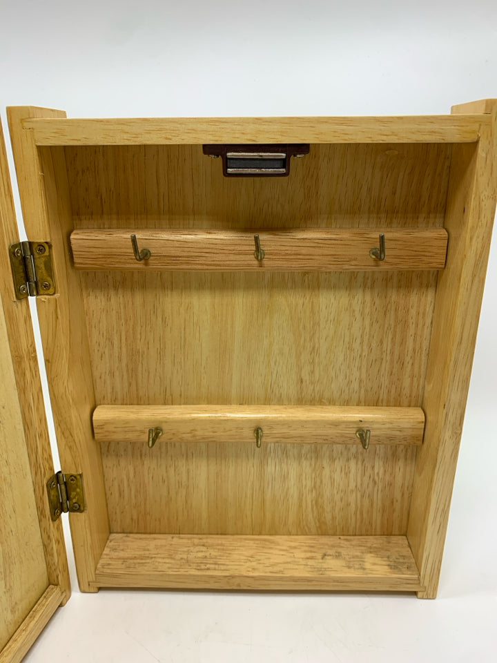 WOODEN MAIL ORGANIZER W/HIDDEN KEY HOOKS.