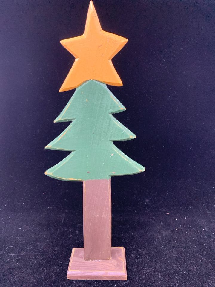 PAINTED WOOD CARVED TREE W/ STAR.