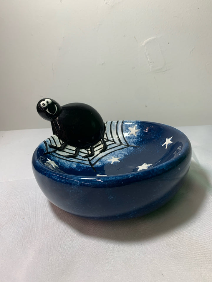 BLACK SPIDER BLUE CANDY DISH.
