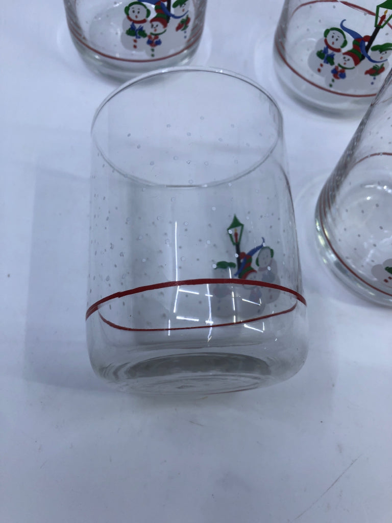 4 CAROLING SNOWMAN DRINK GLASSES.