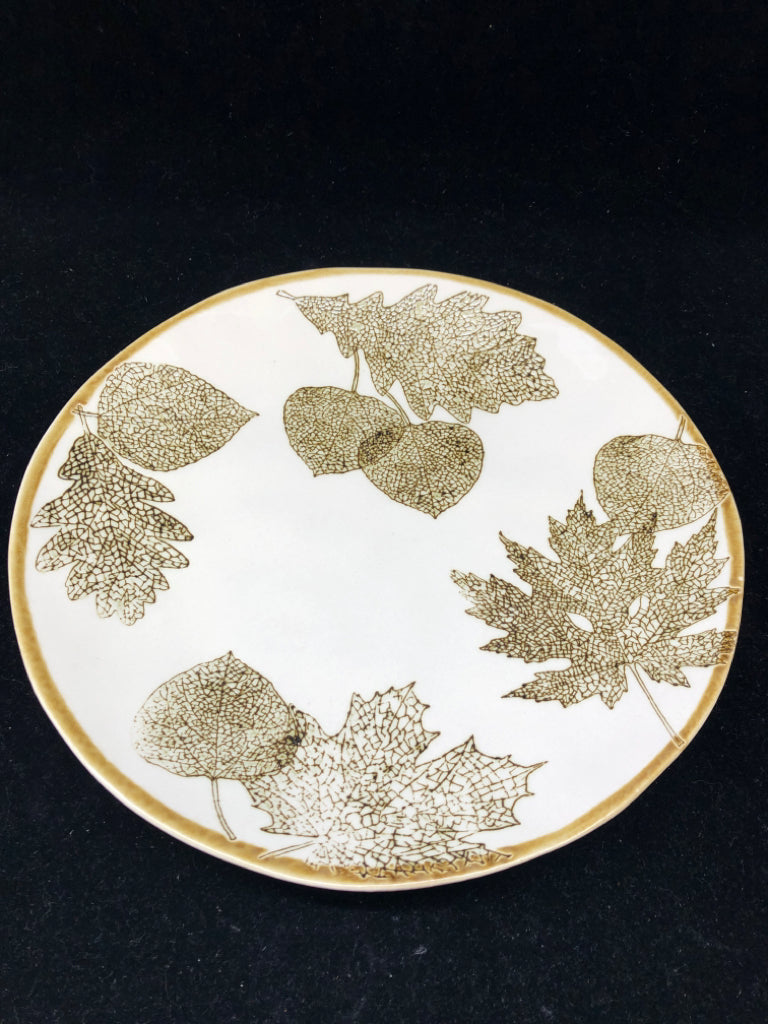 CREAM/BROWN LEAVES SERVING DISH.