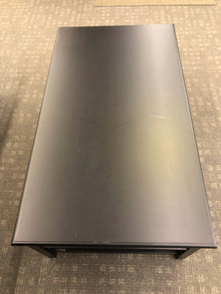 BLACK COFFEE TABLE W/2 LONG DRAWERS.