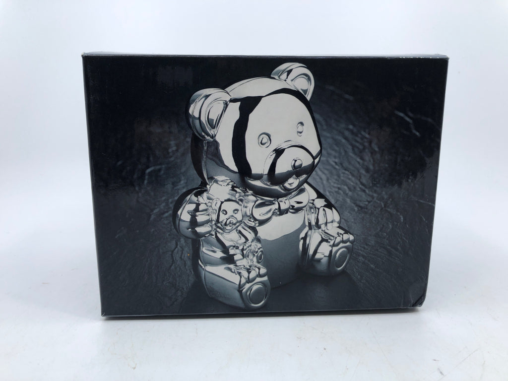 NIB SILVER PLATED BEAR BANK.