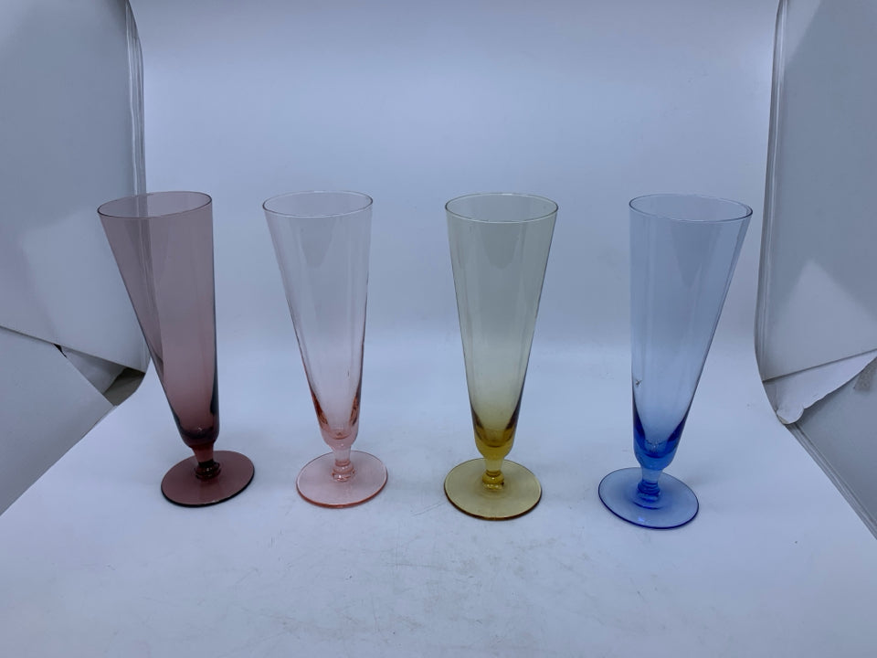 4 COLORFUL FOOTED GLASSES.