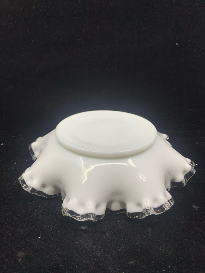 VTG MILK GLASS WAVY EDGE BOWL.