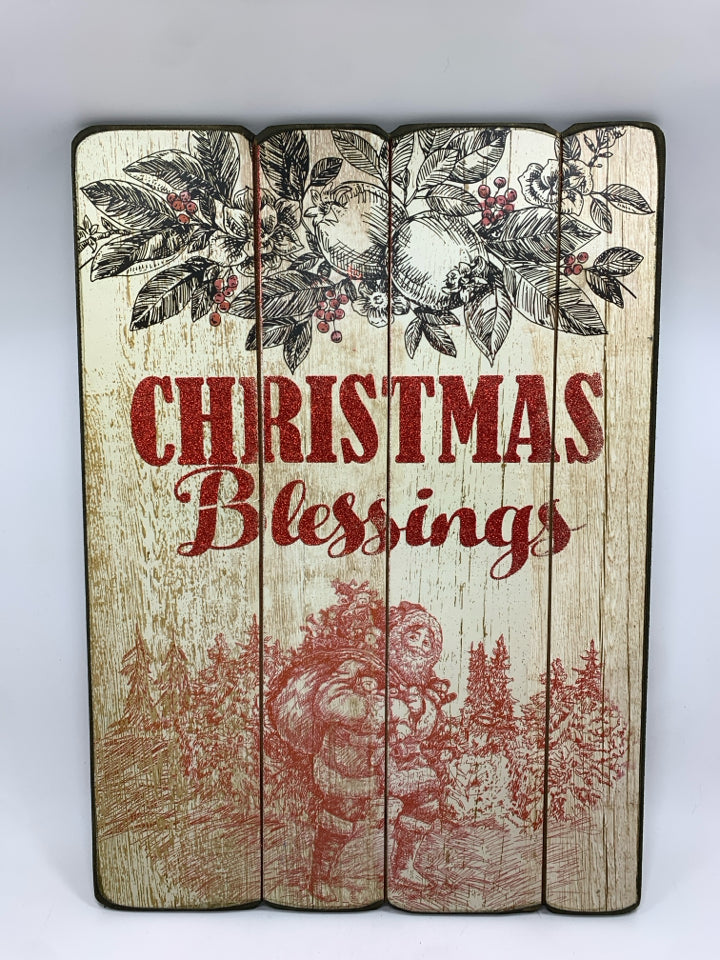 'CHRISTMAS BLESSINGS' ON WOOD WALL HANGING.