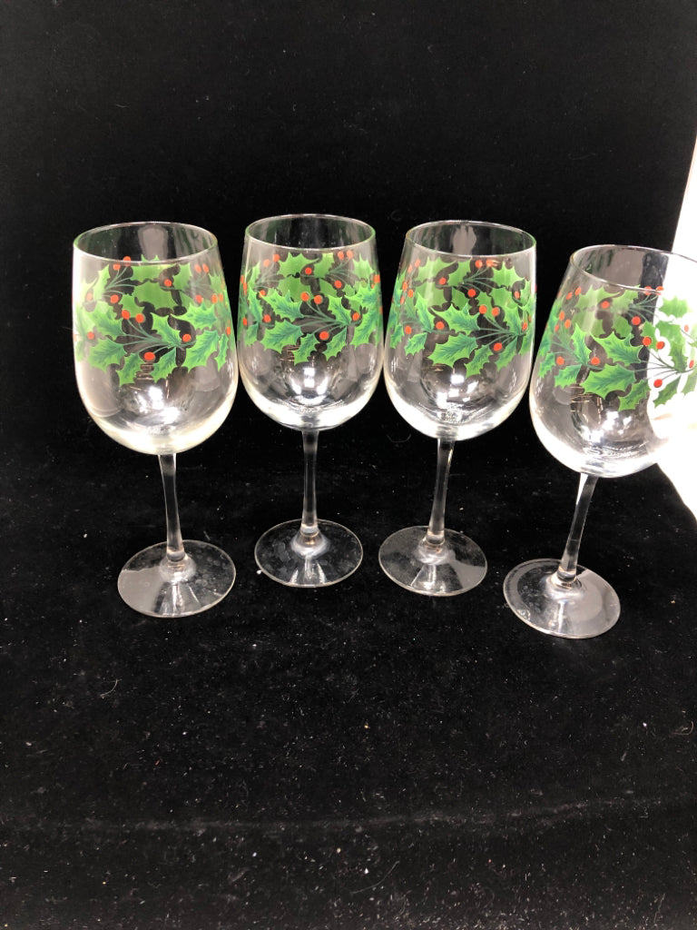4 SPODE CHRISTMAS WINE GLASSES.