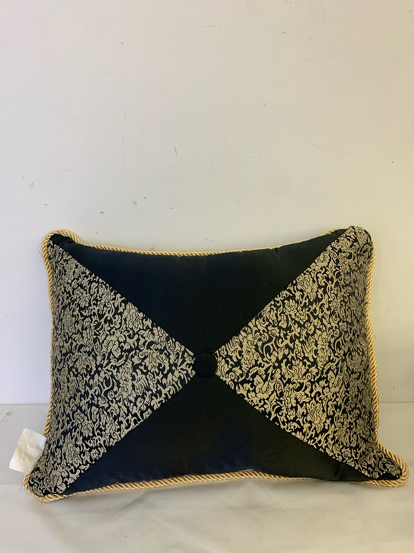 BLACK/GOLD SCROLL W/ CORD EDGE PILLOW.