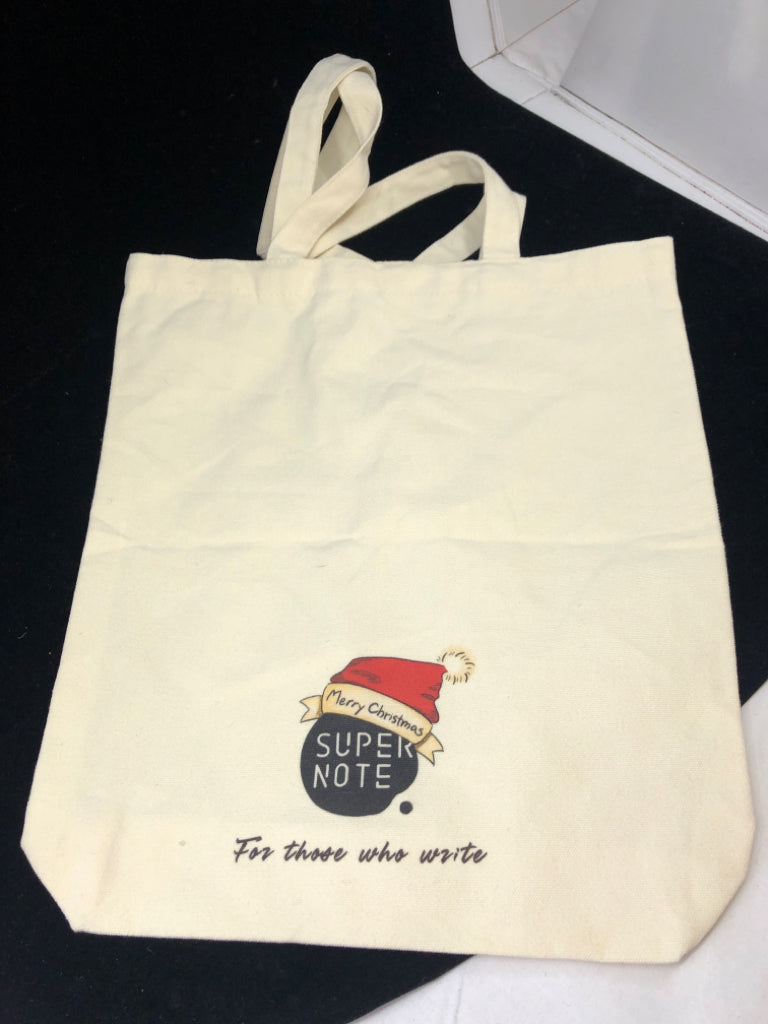 FABRIC MERRY CHRISTMAS TOTE BAG.
