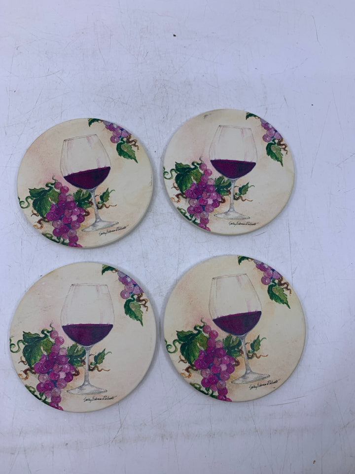 4 RED WINE GLASS COASTERS.