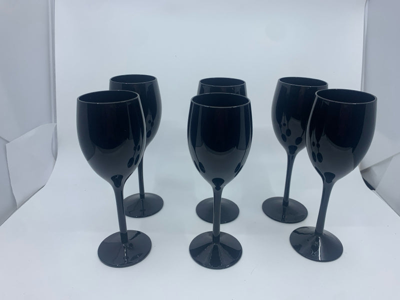 6 BLACK WINE GLASSES.