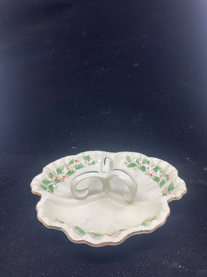 ROYAL LIMITED 3 SECTIONED HOLLY & BERRIES SERVER W HANDLE.