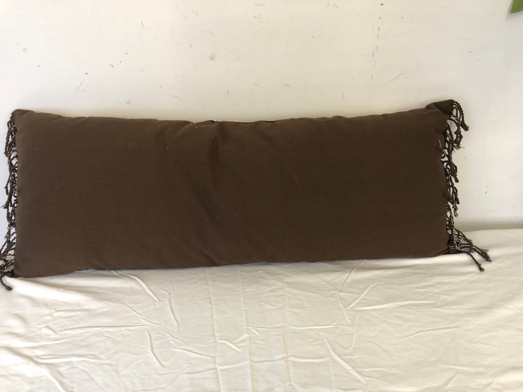 LONG BROWN PILLOW W/STRIPES.