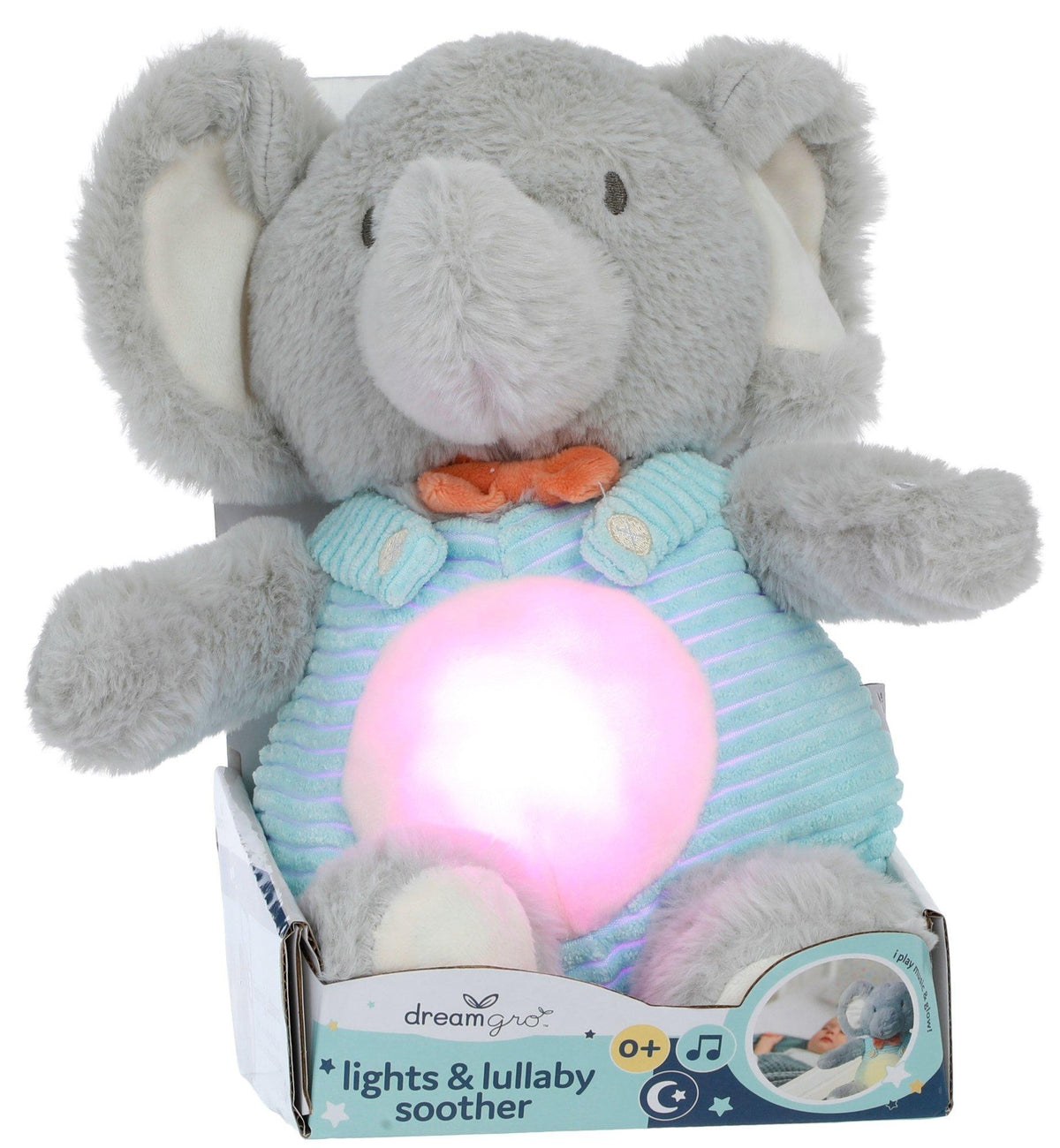 Dreamgro(tm) Elephant in Overalls Plush Lights & Lullaby Soother -