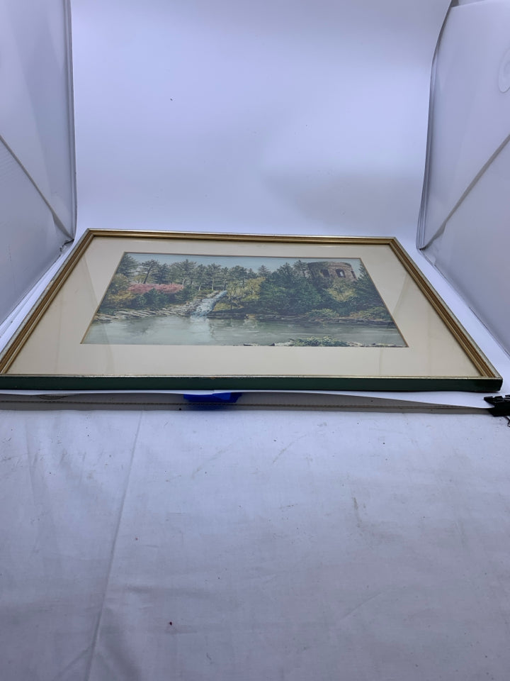 RIVER SCENE IN SILVER FRAME.