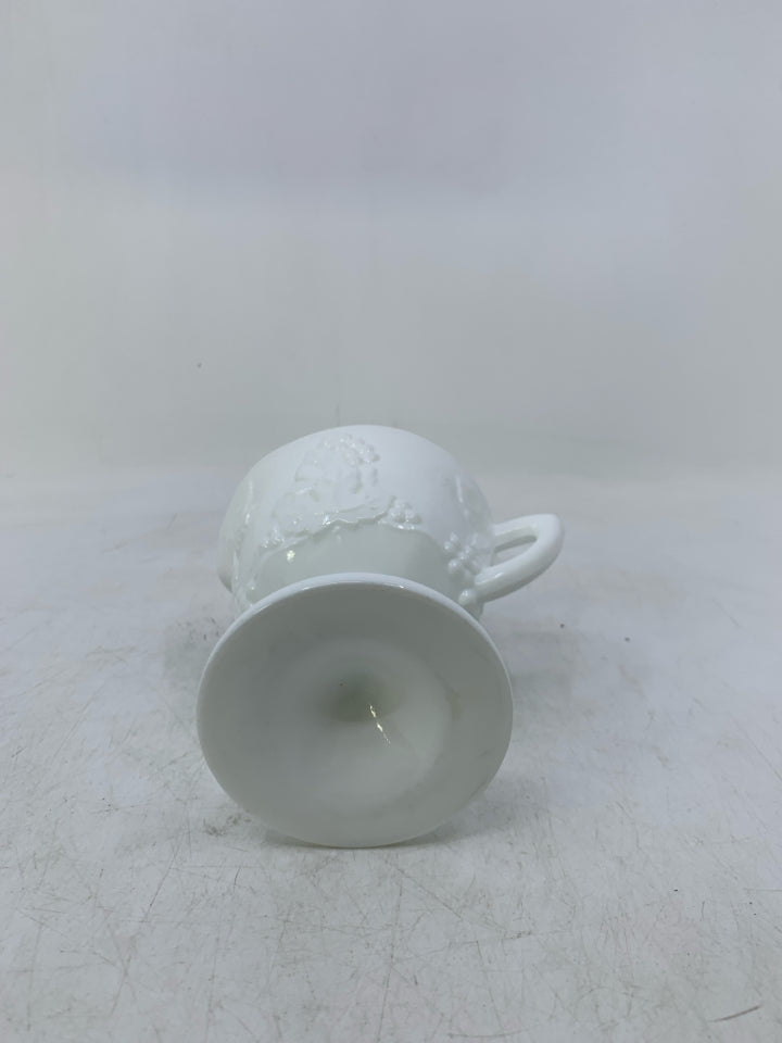 FOOTED WHITE GLASS EMBOSSED GRAPES.