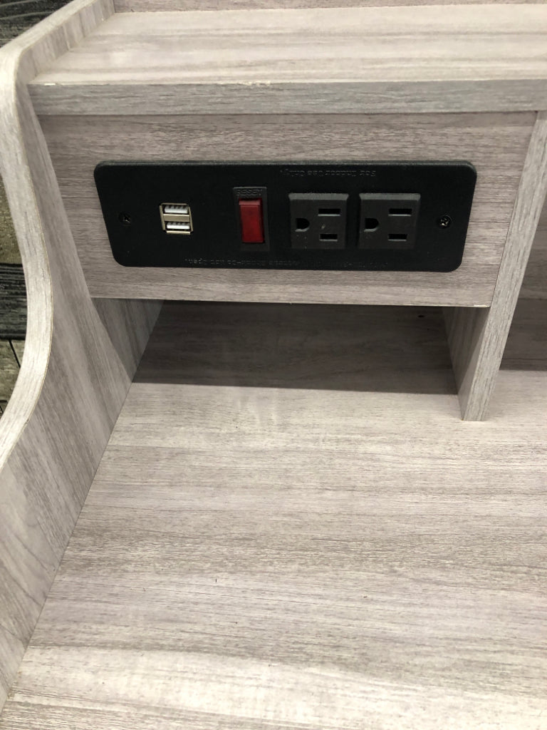 GREY WOOD 3DRAWER NIGHT STAND W/POWER OUTLETS USB PORT.