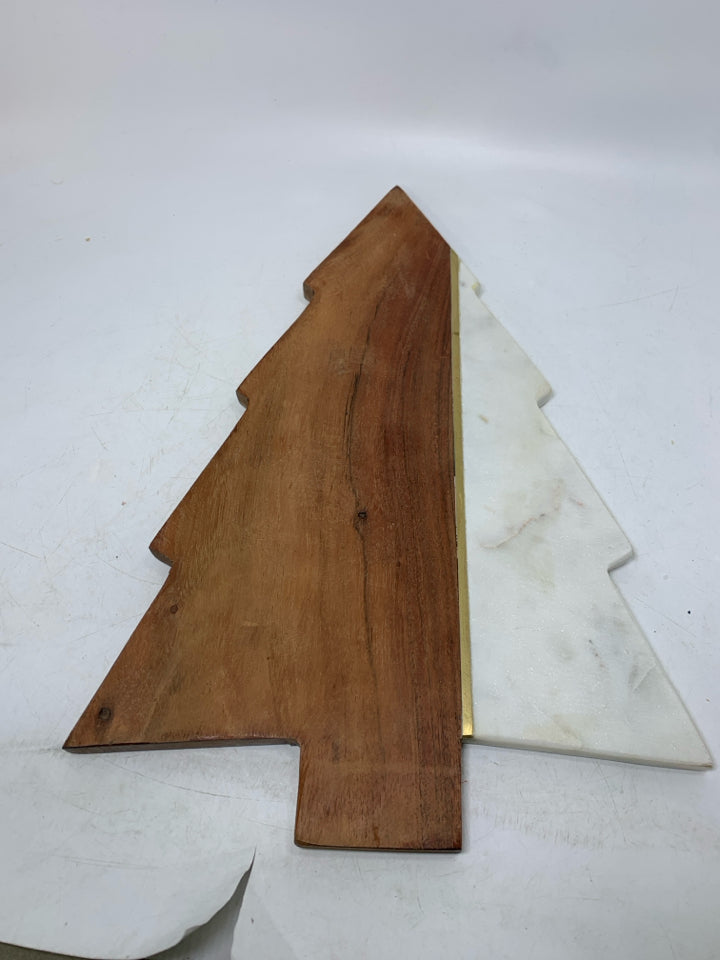 MARBLE/WOOD CHRISTMAS TREE SHAPED CUTTING BOARD.
