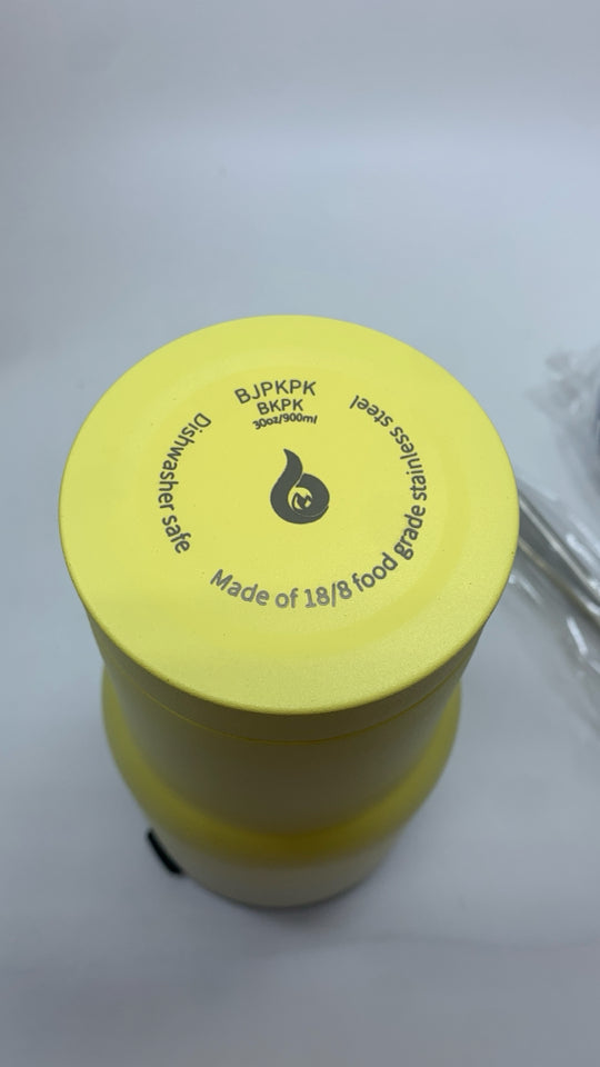 NIB YELLOW OMBRE INSULATED CUP W/LID, STRAW & HOLDER.