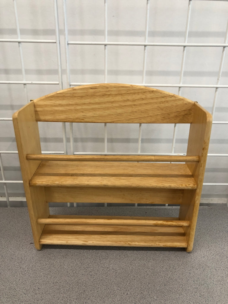 HANGING 2 TIER LIGHT OAK WOOD SHELF.