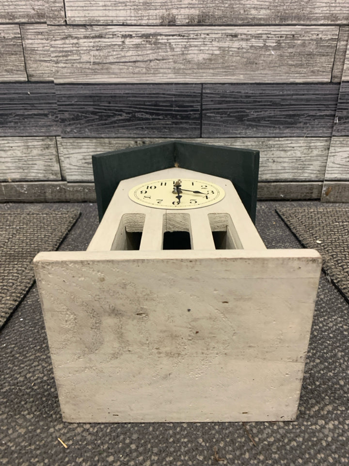 DISTRESSED CHURCH STYLE WOODEN CLOCK.
