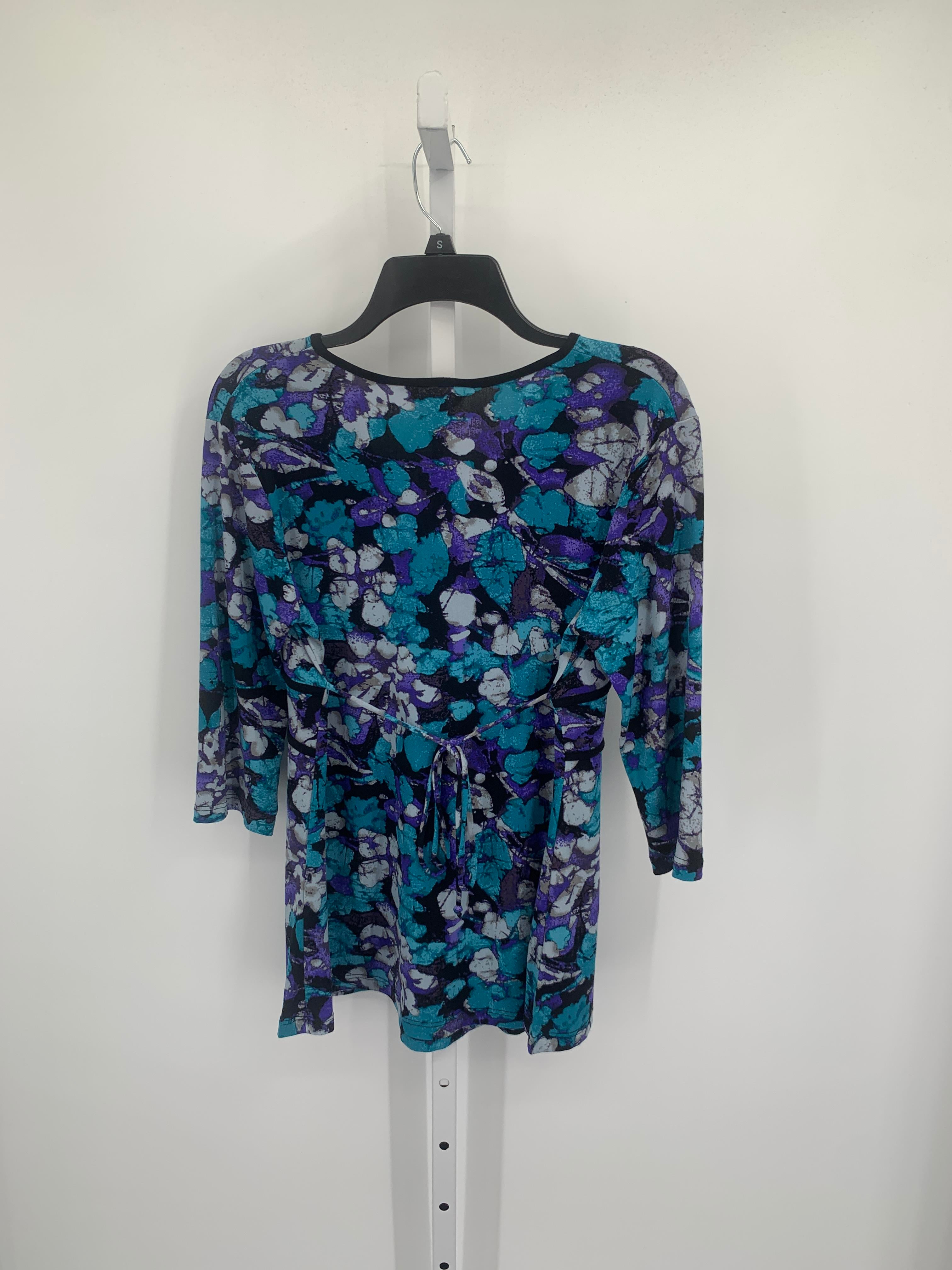 Three Seasons Blue Size Large Maternity 3/4 Sleeve Shirt